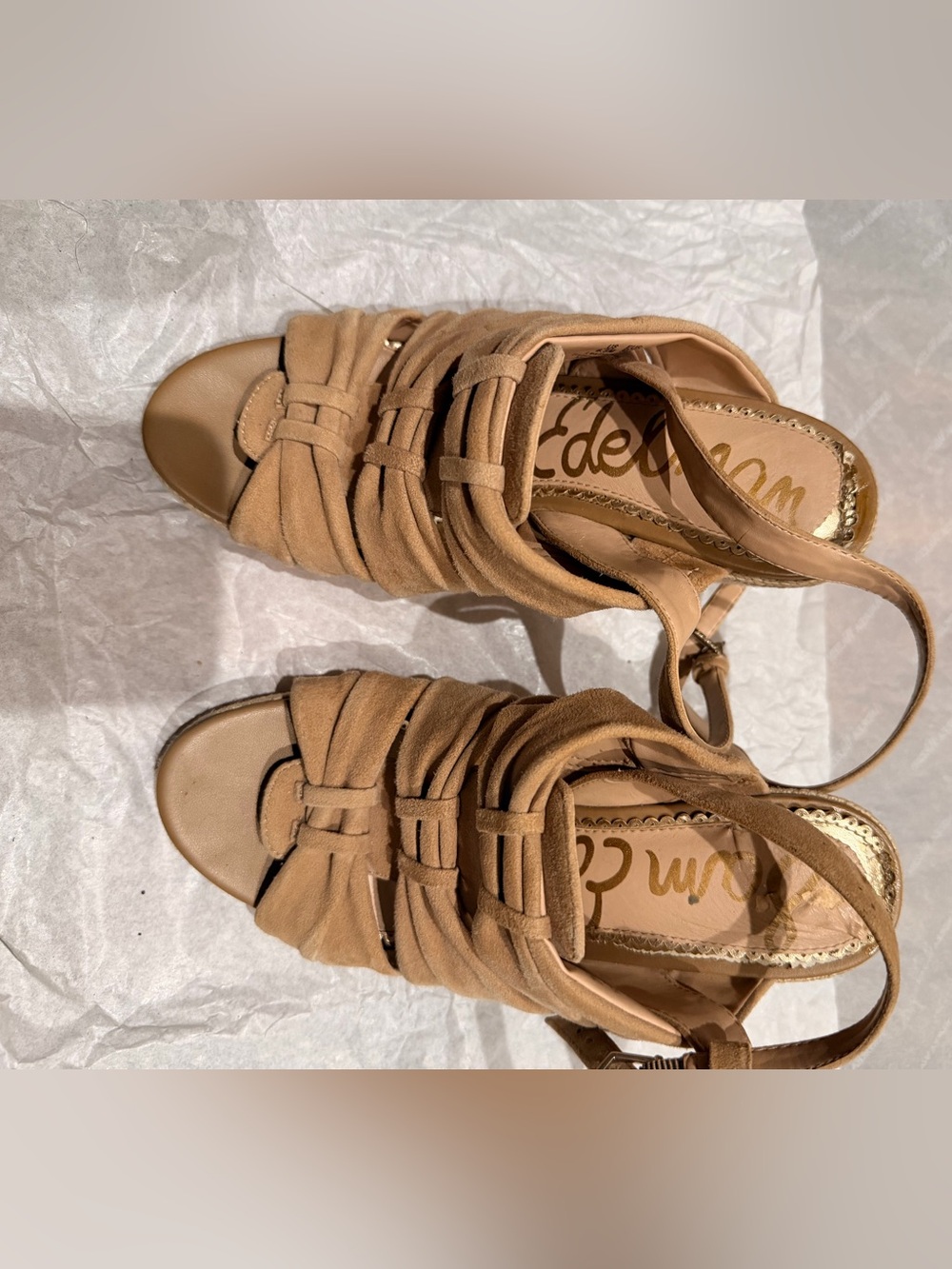 Sam Edelman Cream/Tan Ruched Slingback Sandals for Women